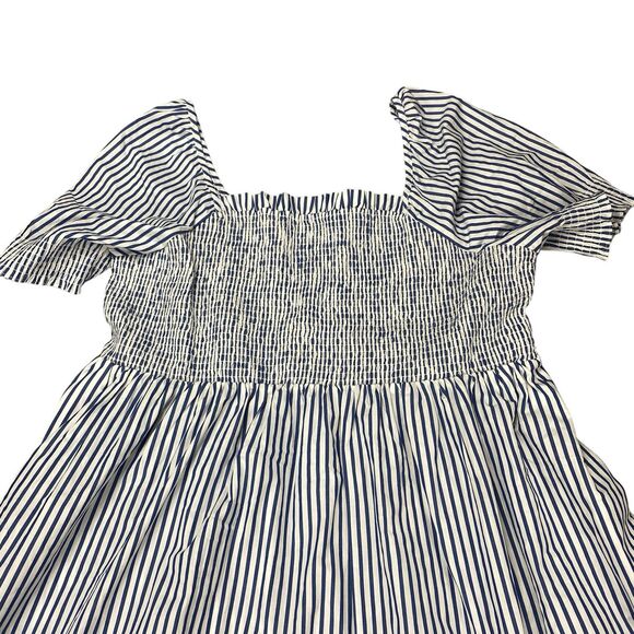 Draper James | Cam Smocked Dress in Blue White Shirting Stripe Sz 2X MSRP: $95 - Picture 11 of 16